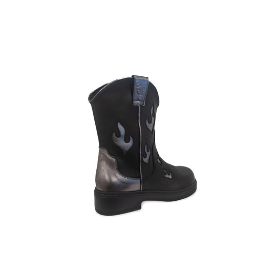 Fire and Brimstone Cowgirl Boots (Black with Argento flames)