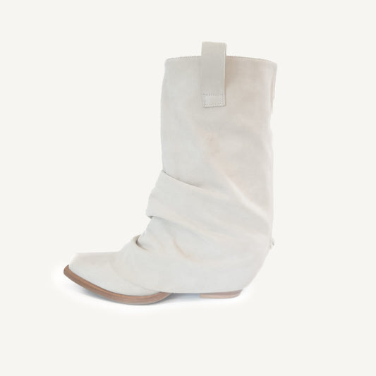 Farmerette Suede Flare Cowgirl Boots (Bianco)