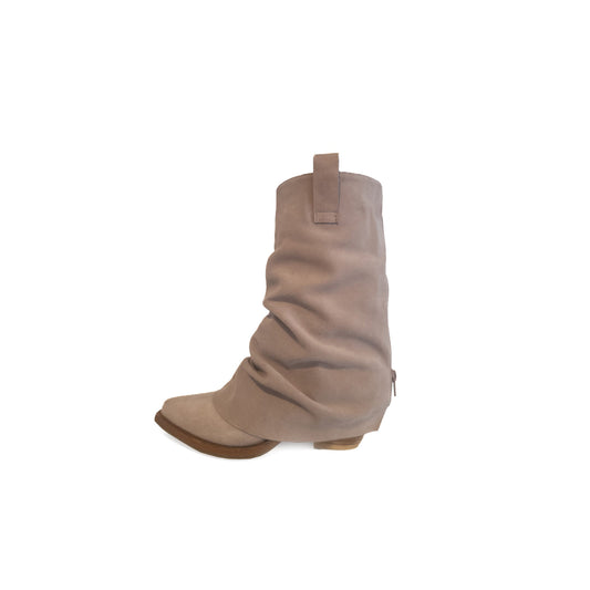 Farmerette Suede Flare Cowgirl Boots (Powder)