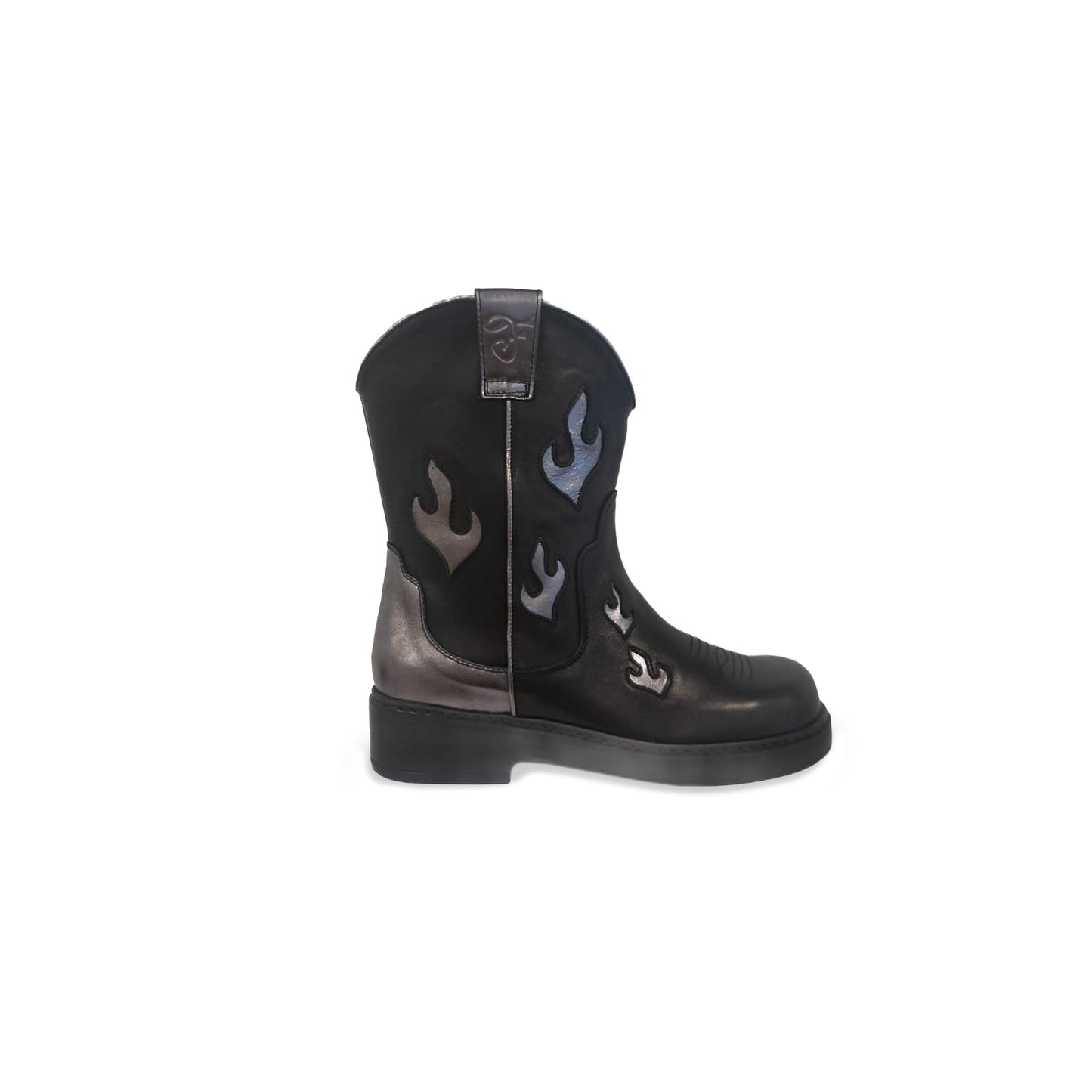 Fire and Brimstone Cowgirl Boots (Black with Argento flames)