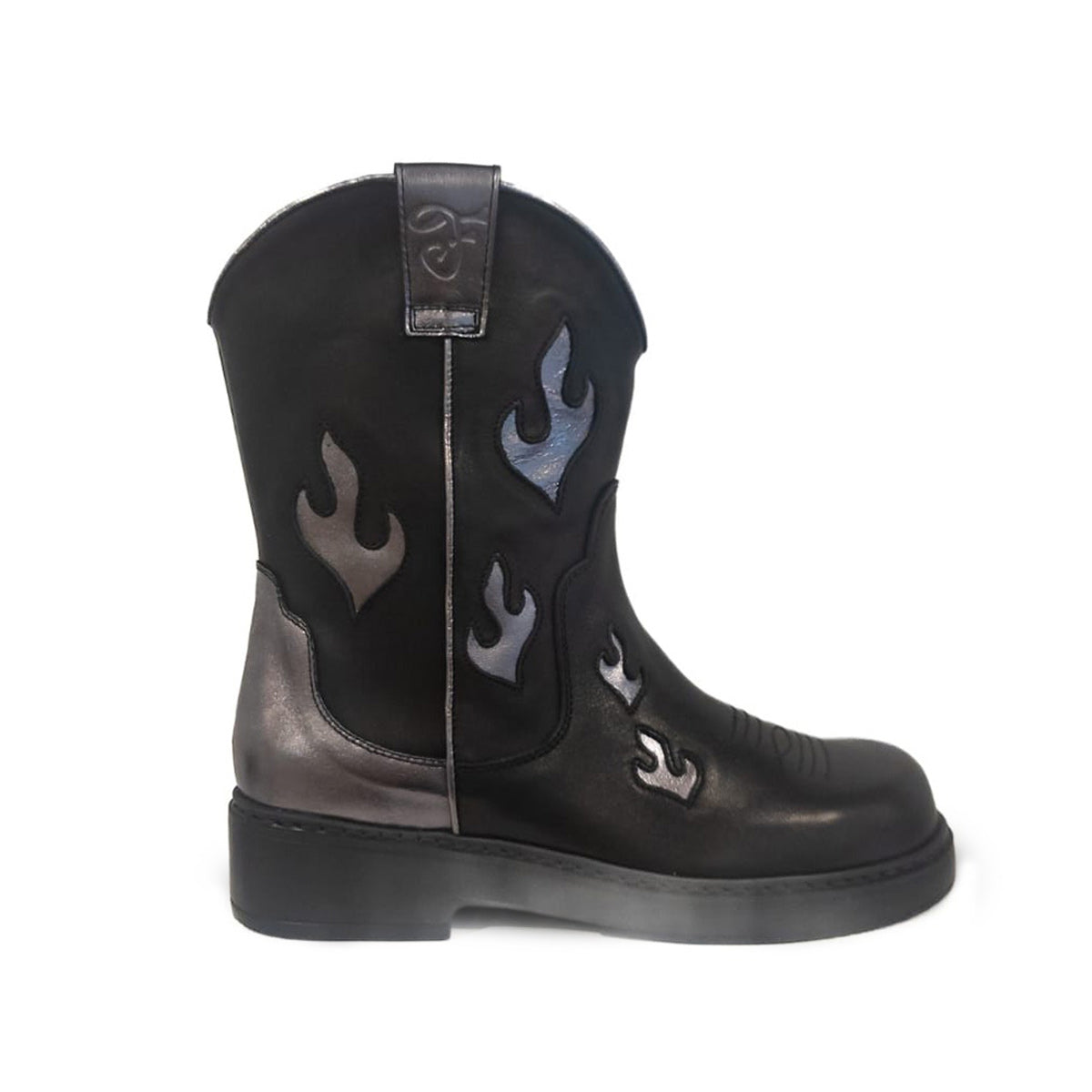 Fire and Brimstone Cowgirl Boots (Black with Argento flames)