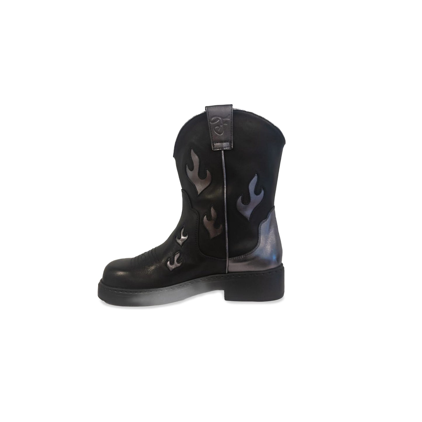 Fire and Brimstone Cowgirl Boots (Black with Argento flames)