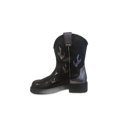 Fire and Brimstone Cowgirl Boots (Black with Argento flames)