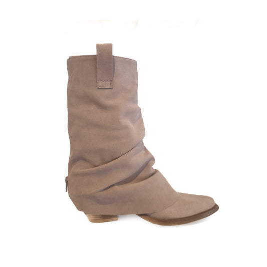Farmerette Suede Flare Cowgirl Boots (Powder)